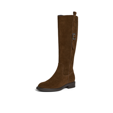 Bata西部靴女2025冬季商场新款牛剖皮粗跟显瘦长筒牛仔靴AKL85DG5