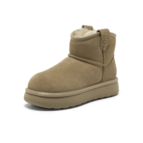 Bata雪地靴女2025冬季新款百搭休闲牛剖皮毛毛厚底短筒靴52631DD5