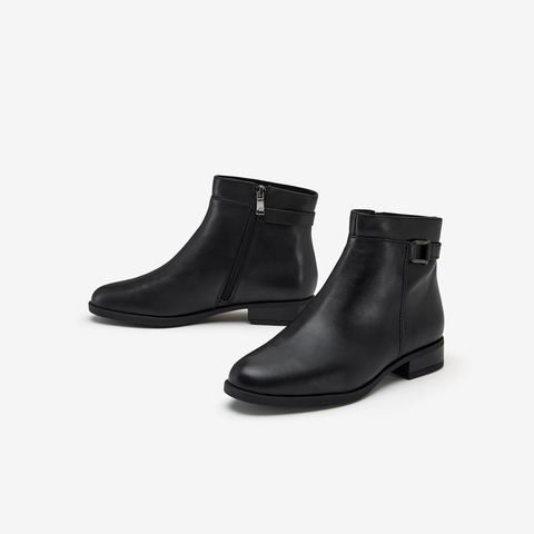 Bata时装靴女2025冬季商场新款羊皮通勤软底粗跟短筒靴AWG44DD5