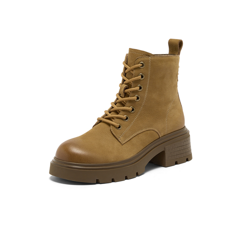 Bata英伦马丁靴女2025冬季新款牛皮粗跟百搭复古短靴6807DDD5