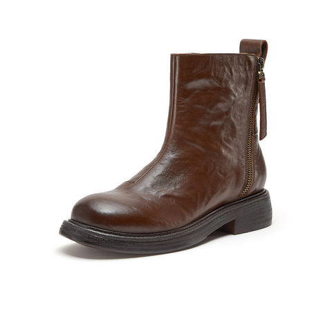 Bata时装靴女2025冬季新款百搭通勤牛皮抓纹粗跟休闲靴3058DDZ5