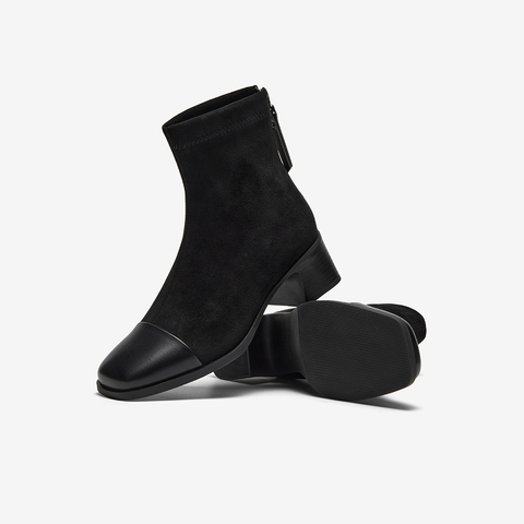 Bata时装靴女2025冬季商场新款粗跟弹力百搭瘦瘦短筒靴53051DD5