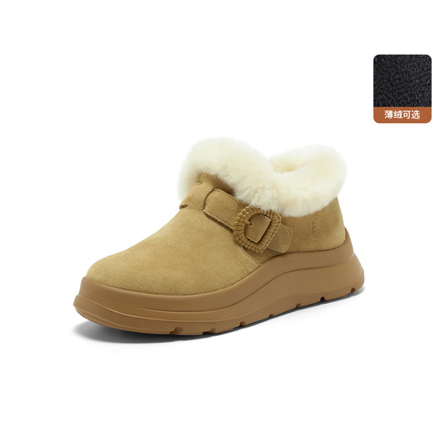Bata雪地靴女2025冬商场新款牛剖皮保暖厚底时尚毛毛短靴AD123DM5