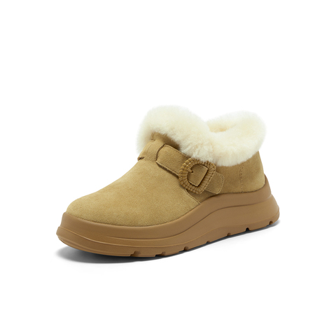 Bata雪地靴女2025冬商场新款牛剖皮保暖厚底时尚毛毛短靴AD123DM5