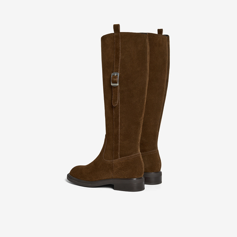 Bata西部靴女2025冬季商场新款牛剖皮粗跟显瘦长筒牛仔靴AKL85DG5