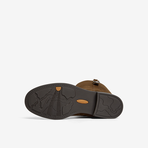 Bata西部靴女2025冬季商场新款牛剖皮粗跟显瘦长筒牛仔靴AKL85DG5