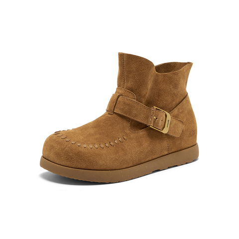 Bata时装靴女2025冬商场新款百搭牛剖皮通勤厚底休闲靴30925DD5