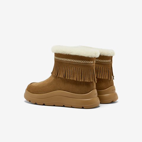 Bata雪地靴女2025冬商场新款牛剖皮保暖厚底流苏百搭短靴AD125DD5