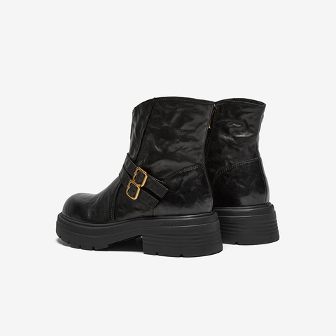 Bata时装靴女2025冬季商场新款百搭羊皮通勤粗跟短筒靴AGC47DD5