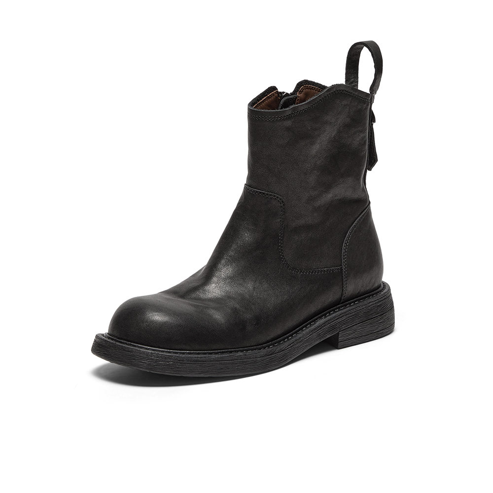 Bata时装靴女2025冬季新款百搭牛皮粗跟通勤百搭柔软靴66051DZ5