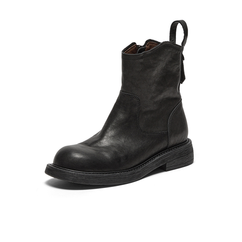 Bata时装靴女2025冬季新款百搭牛皮粗跟通勤百搭柔软靴66051DZ5