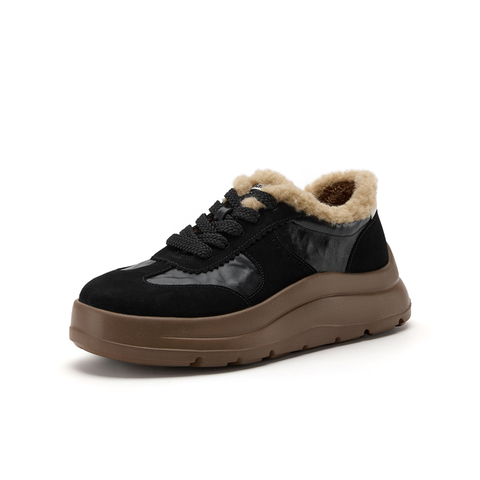 Bata休闲鞋女2025冬季新款舒适通勤厚底毛毛德训运动鞋AD120DM5