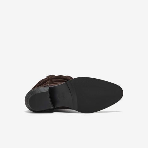 Bata西部靴女2025冬新款牛剖皮百搭复古牛仔时装堆堆靴66182DZ5