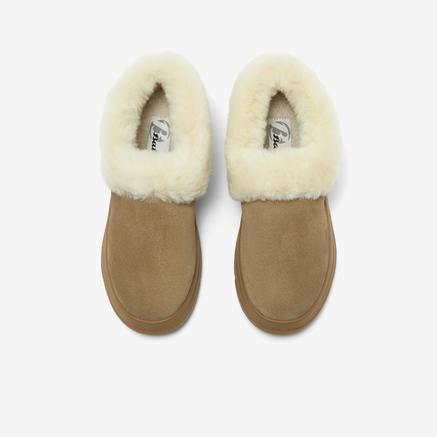 Bata毛毛鞋女2025冬新款牛剖皮保暖厚底百搭时尚毛毛短靴AD124DM5