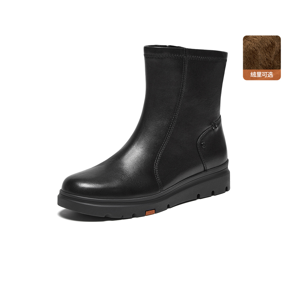 Bata时装靴女2025冬商场新款羊皮软底通勤百搭厚底短筒靴ABN69DZ5