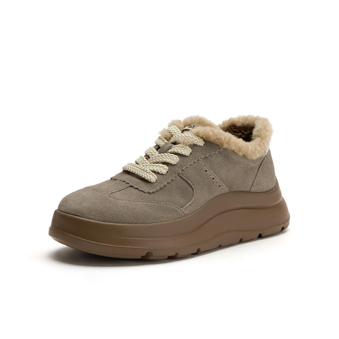 Bata休闲鞋女2025冬季新款舒适通勤厚底毛毛德训运动鞋AD120DM5