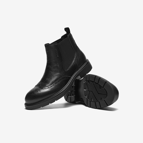 Bata切尔西靴男2025冬季新款牛皮英伦风通勤百搭低靴29691DD5