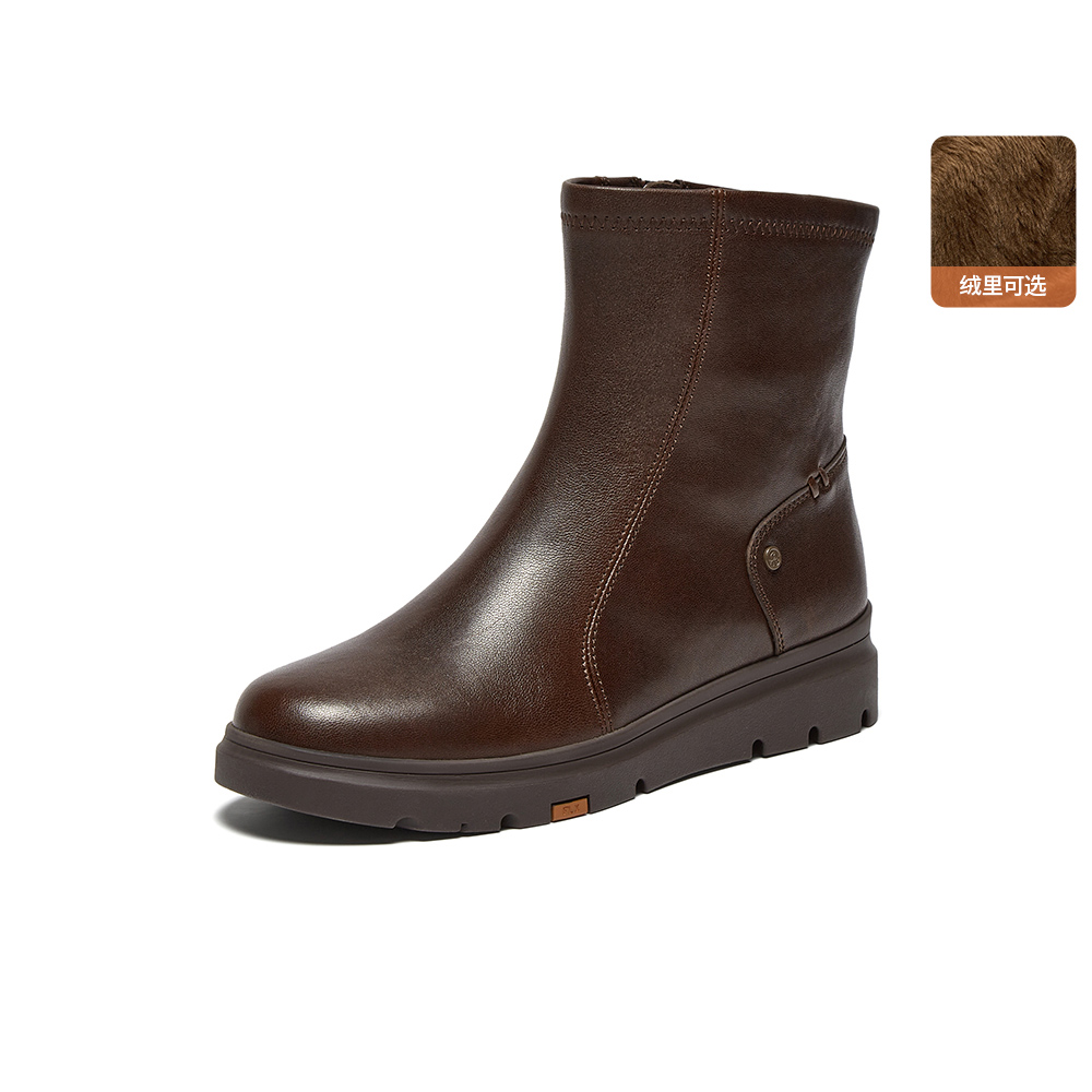 Bata时装靴女2025冬商场新款羊皮软底通勤百搭厚底短筒靴ABN69DZ5