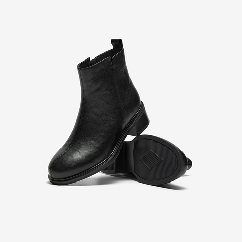 Bata时装靴女2025冬季商场新款粗跟百搭羊皮通勤短筒靴76180DD5