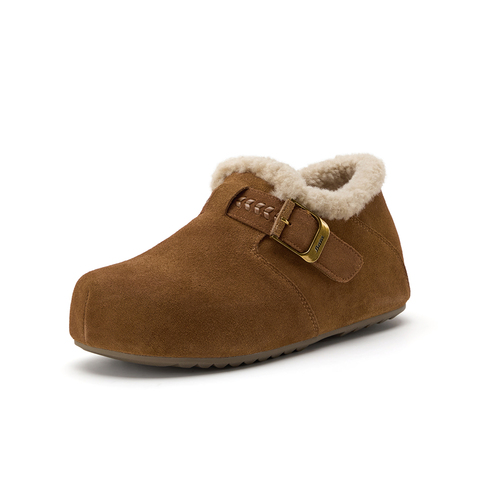 Bata勃肯鞋女2025冬商场新款英伦牛剖皮保暖厚底毛毛单鞋31503DM5