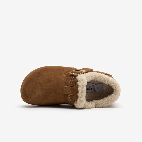 Bata勃肯鞋女2025冬商场新款英伦牛剖皮保暖厚底毛毛单鞋31503DM5