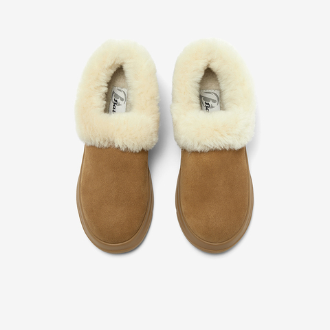 Bata毛毛鞋女2025冬新款牛剖皮保暖厚底百搭时尚毛毛短靴AD124DM5