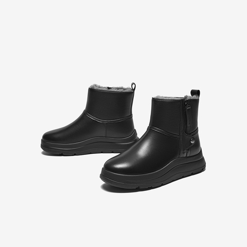 Bata雪地靴女2025冬商场新款牛皮羊毛保暖厚底百搭短靴AD149DD5