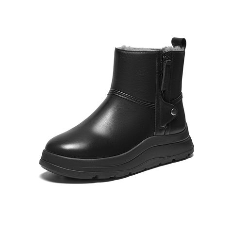 Bata雪地靴女2025冬商场新款牛皮羊毛保暖厚底百搭短靴AD149DD5