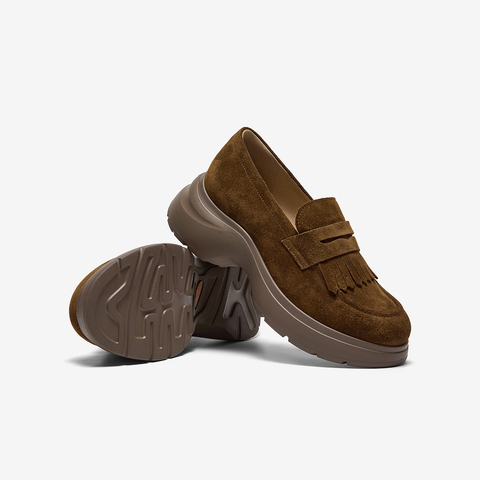 Bata乐福鞋女2025秋商场新款英伦牛剖皮通勤厚底一脚蹬AZR07CA5