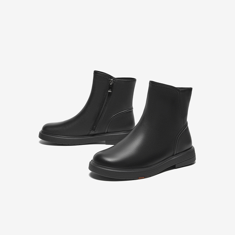 Bata时装靴女2025冬季商场新款通勤百搭羊皮软底短筒靴AKQ49DD5