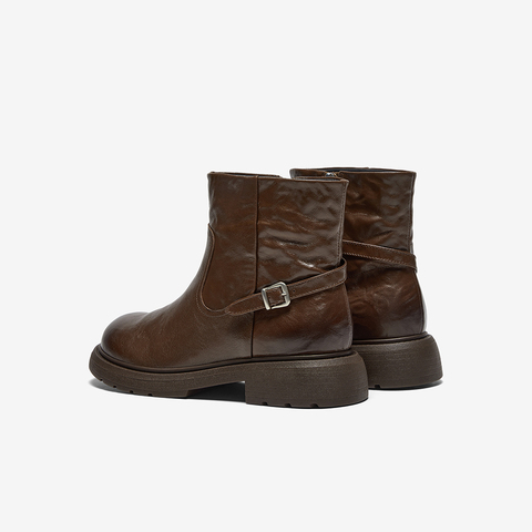 Bata时装靴女2025冬季商场新款粗跟百搭羊皮通勤短筒靴AD740DD5