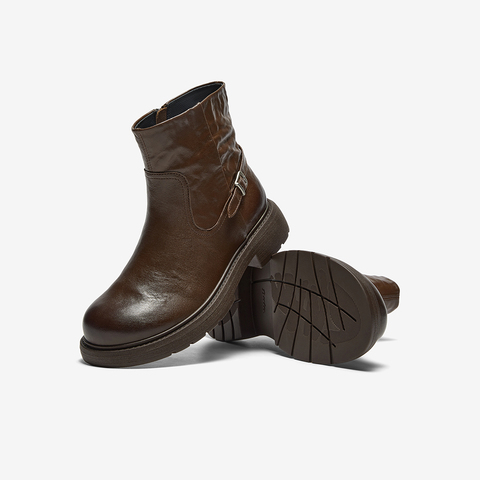 Bata时装靴女2025冬季商场新款粗跟百搭羊皮通勤短筒靴AD740DD5