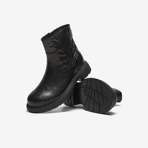 Bata时装靴女2025冬季商场新款粗跟百搭羊皮通勤短筒靴AD740DD5