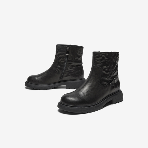 Bata时装靴女2025冬季商场新款粗跟百搭羊皮通勤短筒靴AD740DD5