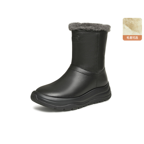 Bata雪地靴女2025冬季商场新款牛剖皮保暖羊毛厚底中靴AGS42DZ5