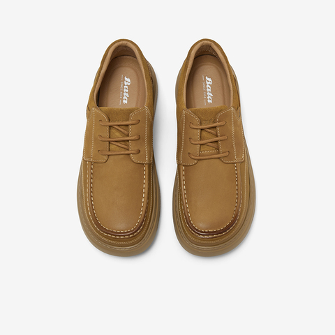 Bata休闲皮鞋男2025秋季商场新款英伦百搭厚底牛皮单鞋26456CM5