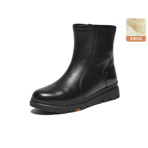 Bata时装靴女2025冬商场新款羊皮软底通勤百搭厚底短筒靴ABN69DZ5