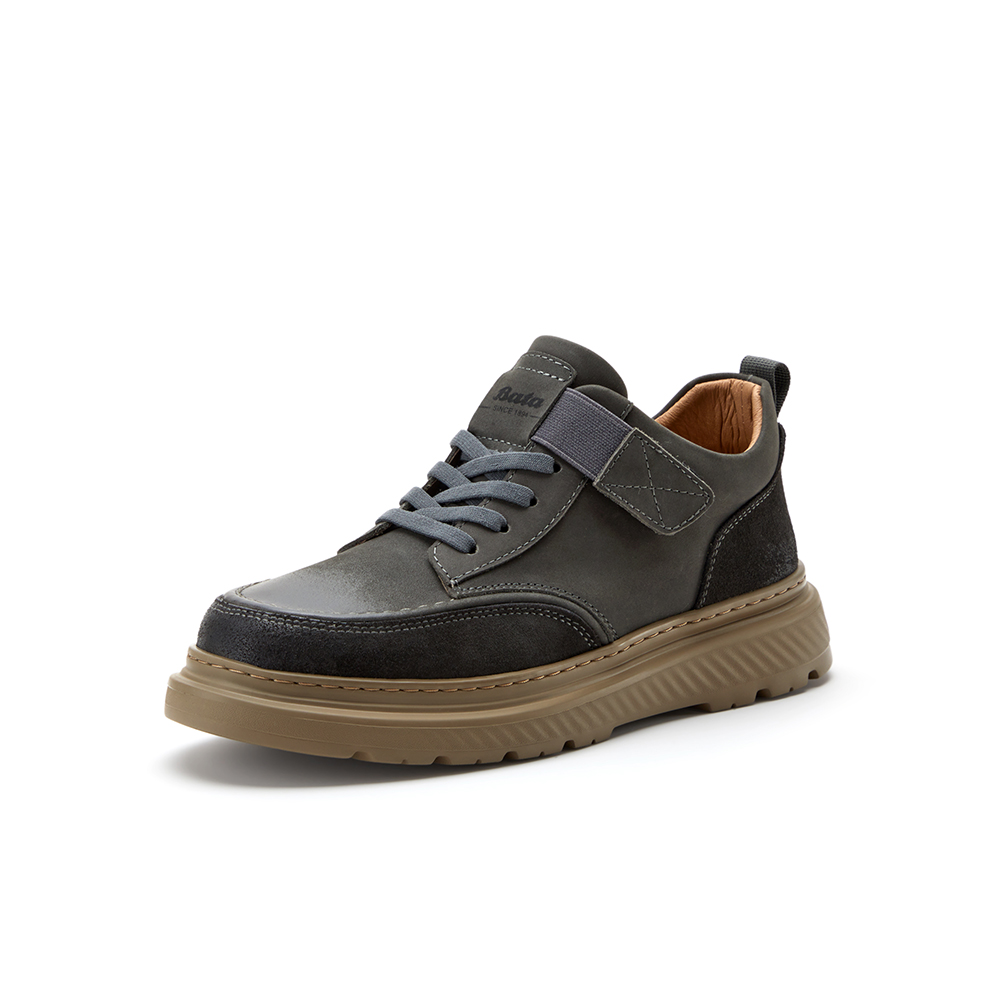 Bata高帮板鞋男2025冬季商场新款休闲百搭通勤牛皮低靴90025DD5