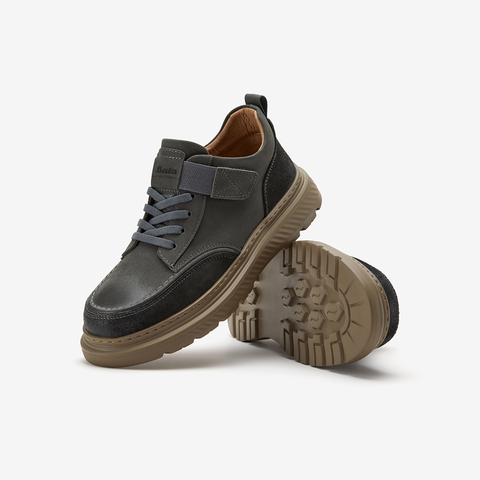 Bata高帮板鞋男2025冬季商场新款休闲百搭通勤牛皮低靴90025DD5