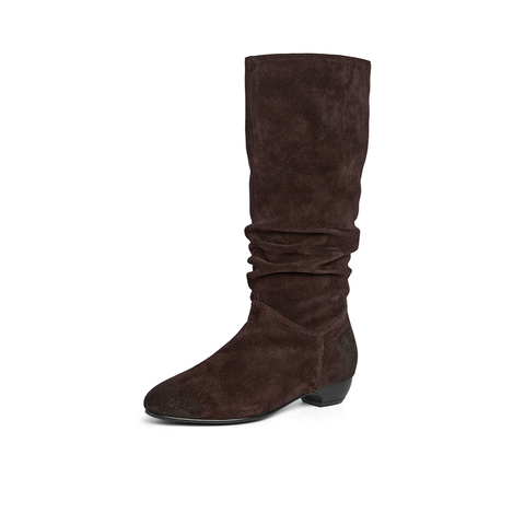 Bata牛仔靴女2025冬季新款牛剖皮时尚百搭堆堆西部靴65153DS5