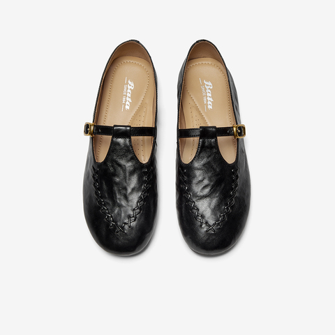 Bata麦穗玛丽珍2025春秋商场新款复古英伦羊皮软底乐福鞋AUO33AA6