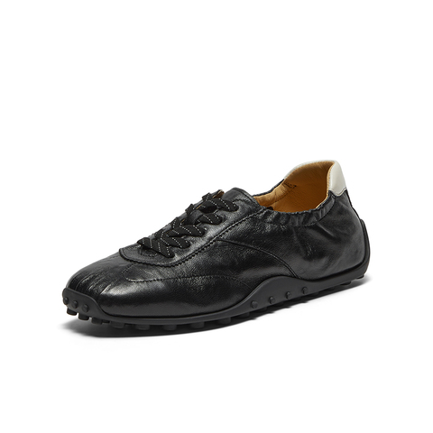 Bata休闲鞋女2025春秋商场新款羊皮通勤复古德训运动鞋ABI25AM6