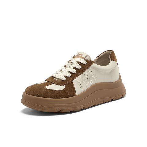 Bata休闲鞋女2025秋商场新款羊皮通勤百搭德训厚底运动鞋AD121AM6