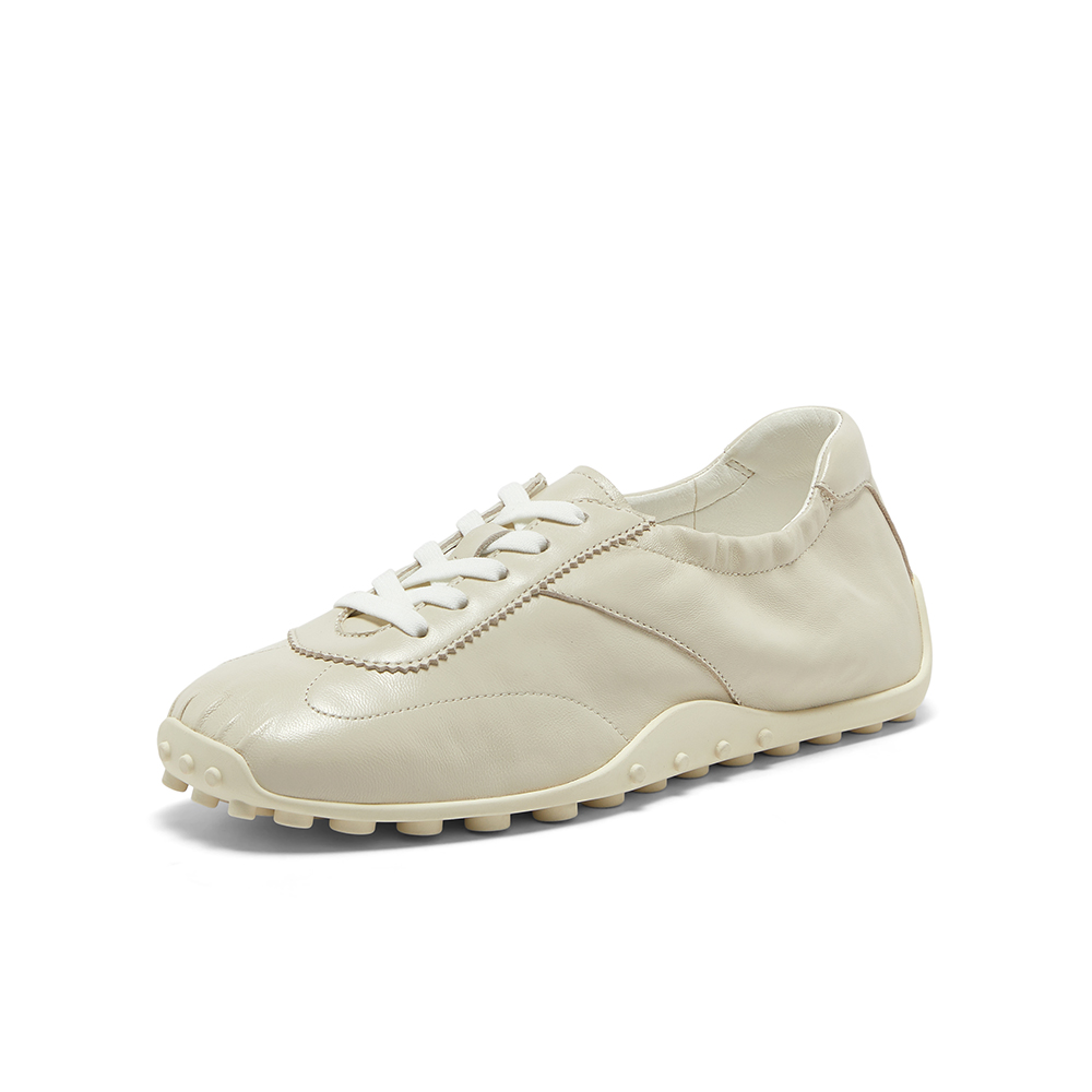 Bata休闲鞋女2025春秋商场新款羊皮通勤复古德训运动鞋ABI25AM6