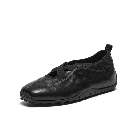 Bata休闲芭蕾舞玛丽珍2025春秋商场新款羊皮豆豆底单鞋ABI22AA6