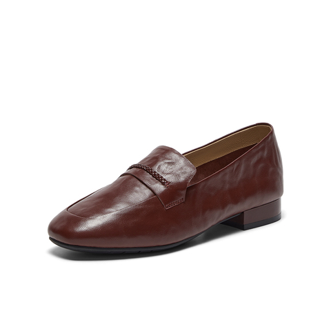 Bata乐福鞋女2025春秋商场新款英伦羊皮通勤软底一脚蹬