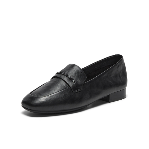 Bata乐福鞋女2025春秋商场新款英伦羊皮通勤软底一脚蹬