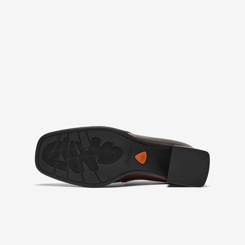 Bata深口鞋女春2025春秋季商场新款软底复古羊皮粗跟单鞋AAH03AM6