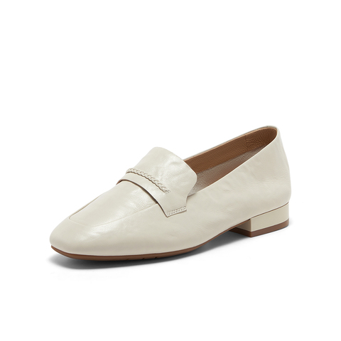 Bata乐福鞋女2025春秋商场新款英伦羊皮通勤软底一脚蹬