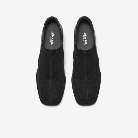 Bata深口鞋女春2025春秋季商场新款软底复古羊皮粗跟单鞋AAH03AM6